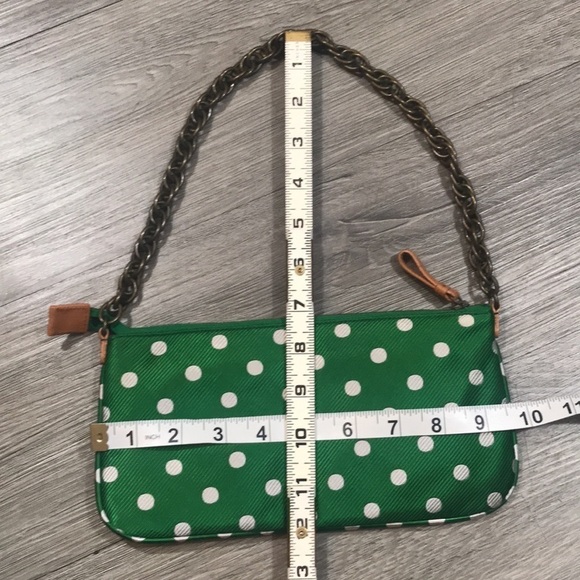 J Crew NWOT Green Polka Dot Silk Metal Chain Handle Mini Handbag - Picture 9 of 9